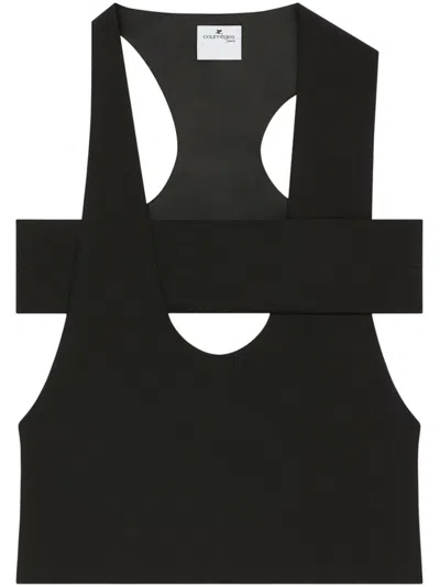 Courrèges U-neck Black Top With Cut-out Detailing In Black