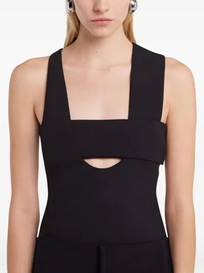 Courrèges U-neck Black Top With Cut-out Detailing In Black