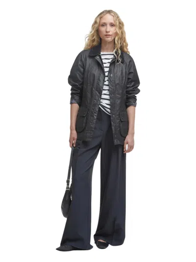 Barbour Black Coat With Button-up Front In Blue