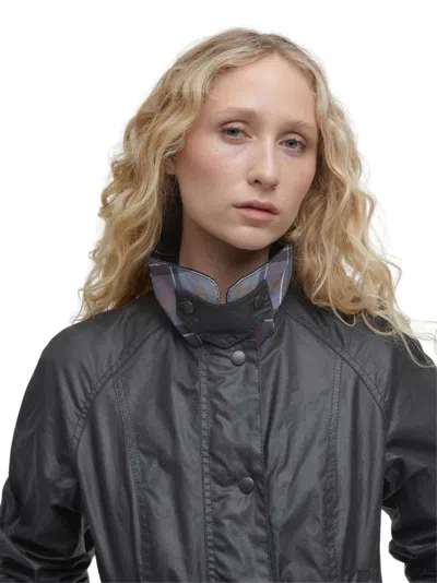 Barbour Black Coat With Button-up Front In Blue