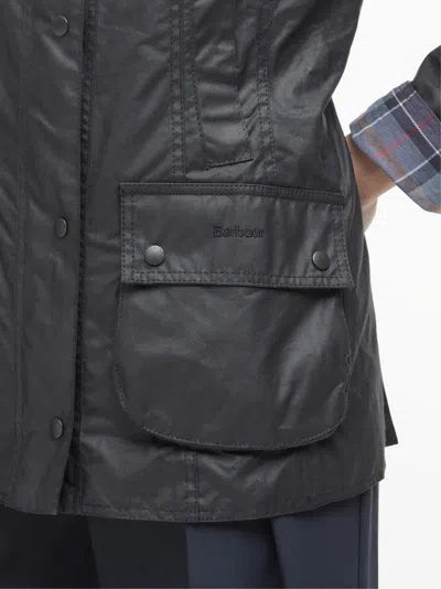 Barbour Black Coat With Button-up Front In Blue