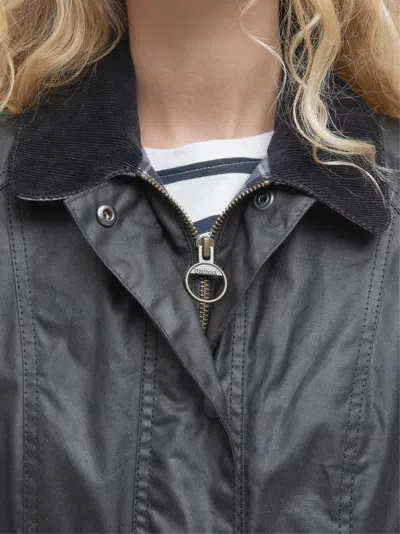 Barbour Black Coat With Button-up Front In Blue