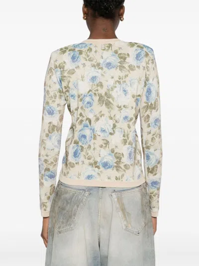 Blugirl V-neck Knitwear Sweater With Floral Pattern In Neutral