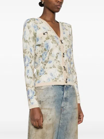 Blugirl V-neck Knitwear Sweater With Floral Pattern In Neutral