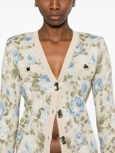 Blugirl V-neck Knitwear Sweater With Floral Pattern In Neutral