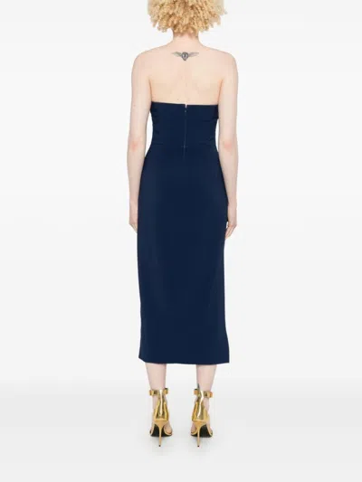 Elisabetta Franchi Strapless Midi Dress With Side Slit In Blue