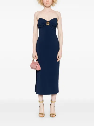 Elisabetta Franchi Strapless Midi Dress With Side Slit In Blue