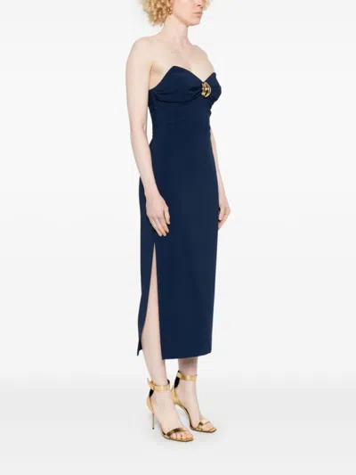 Elisabetta Franchi Strapless Midi Dress With Side Slit In Blue