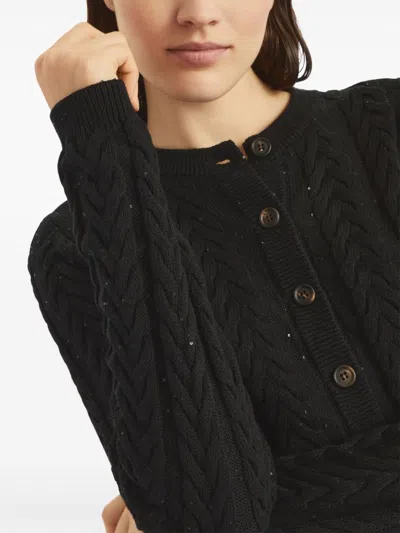 Brunello Cucinelli Cable-knit Dazzling Cardigan In Black