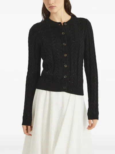 Brunello Cucinelli Cable-knit Dazzling Cardigan In Black