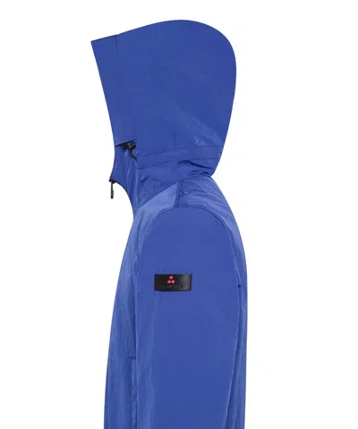 Peuterey Crinkle-effect Windproof Jacket With Adjustable Hood In Blue