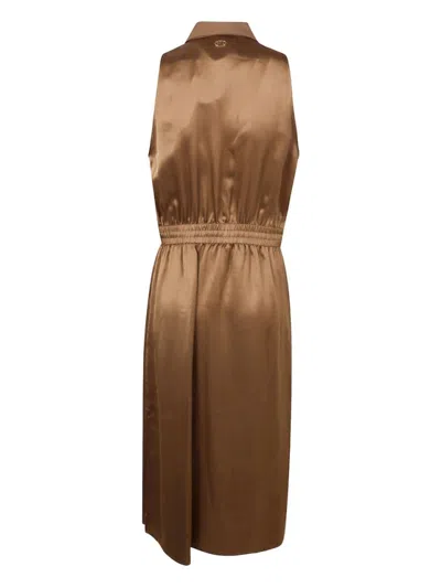 Twinset Twin-set Gold-tone Olive Green Sleeveless Dress In Brown