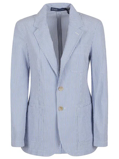 Polo Ralph Lauren Tailored Cotton Blazer With Subtle Striped Pattern In Blue