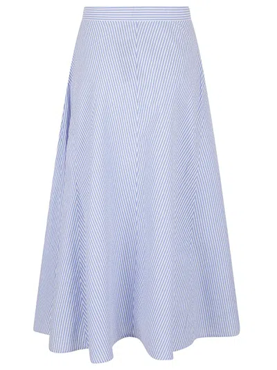 Polo Ralph Lauren Slightly High-waisted Midi Cotton Skirt With Button Front In Blue
