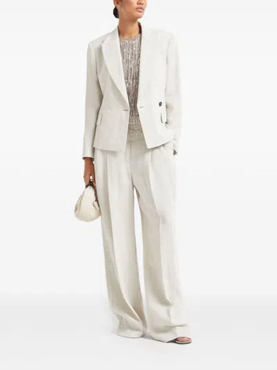 Brunello Cucinelli High-waisted Wide-leg Trousers With Concealed Fastening In White