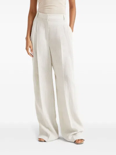 Brunello Cucinelli High-waisted Wide-leg Trousers With Concealed Fastening In White