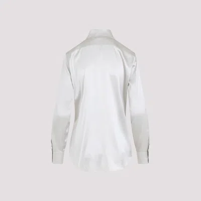 Polo Ralph Lauren Mist White Mulberry Silk Cameron Long Sleeves Button Front Shirt In White