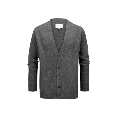 Maison Margiela Wool Cardigan With Four-stitched Logo In Gray