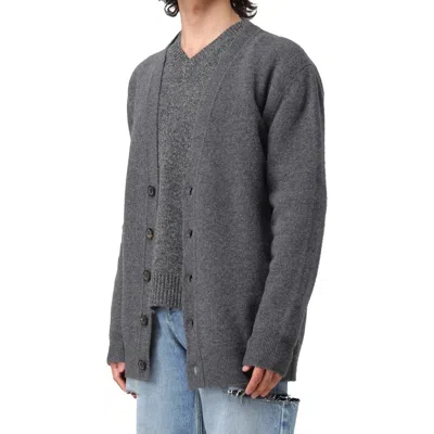 Maison Margiela Wool Cardigan With Four-stitched Logo In Gray