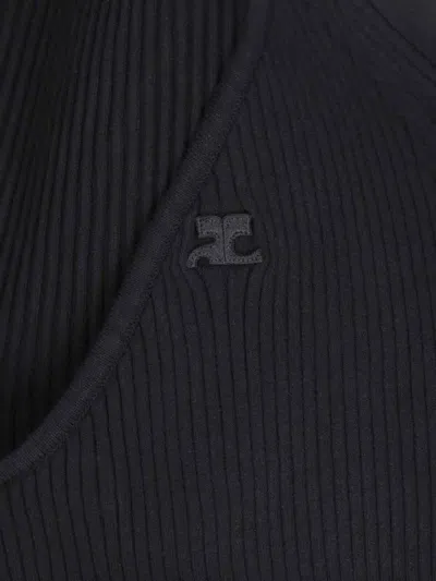 Courrèges Slash Logo Top In Black Fabric In Black