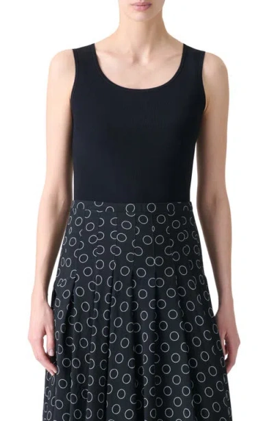 Akris Punto Piped Scoop Neck Virgin Merino Wool Rib Sweater Tank