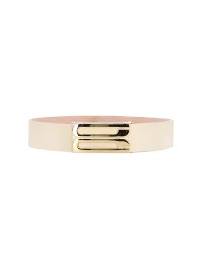 Victoria Beckham Adjustable Length Metallic Buckle Smooth Finish Belts In Neutral