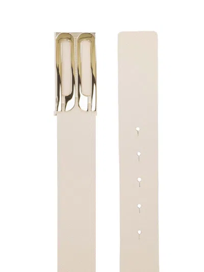 Victoria Beckham Adjustable Length Metallic Buckle Smooth Finish Belts In Neutral