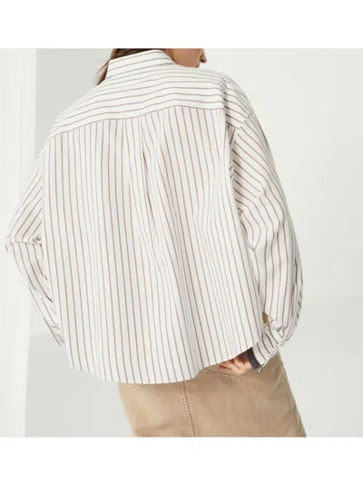 Brunello Cucinelli Long-sleeve Shirt With Vertical Stripes And Contrasting Cuffs In White
