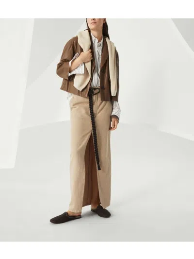 Brunello Cucinelli Long-sleeve Shirt With Vertical Stripes And Contrasting Cuffs In White