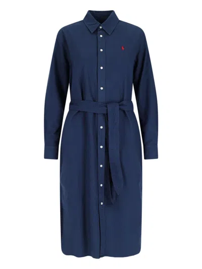 Polo Ralph Lauren Button-down Belted Shirtdress In Blue