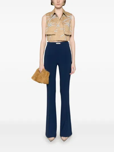 Elisabetta Franchi Cropped Beige And White Structured Shirt In Brown