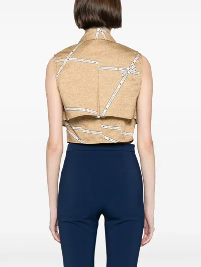 Elisabetta Franchi Cropped Beige And White Structured Shirt In Brown
