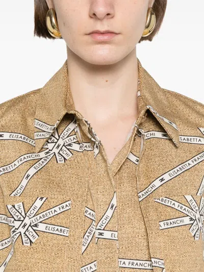 Elisabetta Franchi Cropped Beige And White Structured Shirt In Brown