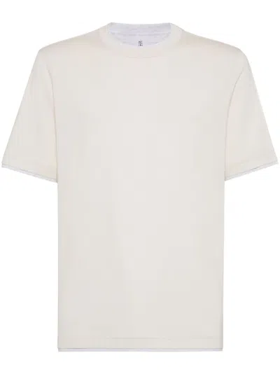 Brunello Cucinelli T-shirt With Layered Design In White