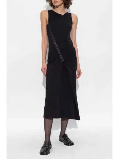 Mm6 Maison Margiela Mm6 By Maison Margiela Mid-length Black Fine Ribbed Dress In Black