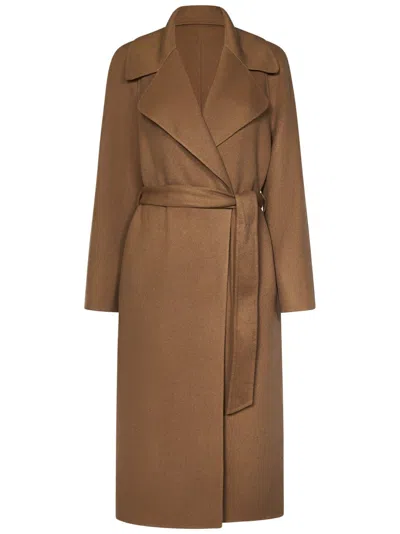 Polo Ralph Lauren Camel Cashmere Coat With Wide Lapels In Brown