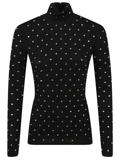 Rabanne Embellished Fitted Turtleneck Long Sleeve Top In Black