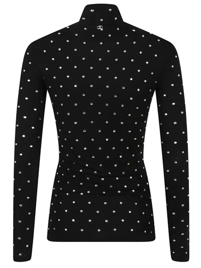 Rabanne Embellished Fitted Turtleneck Long Sleeve Top In Black