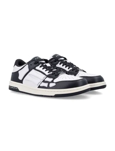 Amiri Skel Top Low White And Black Sneakers With Skeleton Patch In Leather Man In Black