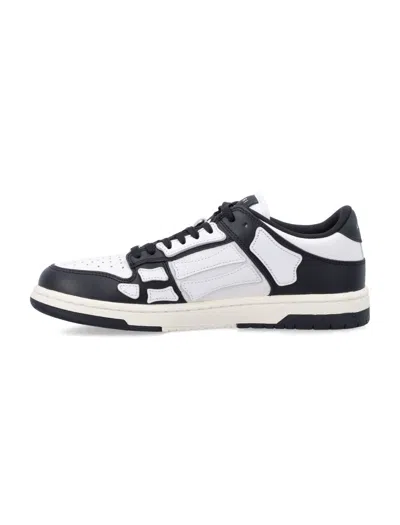 Amiri Skel Top Low White And Black Sneakers With Skeleton Patch In Leather Man In Black