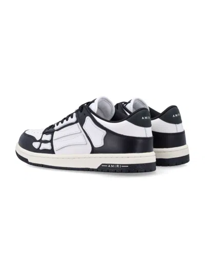 Amiri Skel Top Low White And Black Sneakers With Skeleton Patch In Leather Man In Black