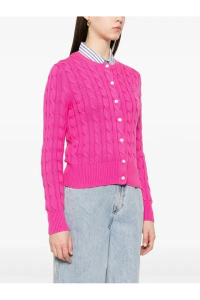 Polo Ralph Lauren Classic Cable Knit Sweater With Button-up Front In Pink