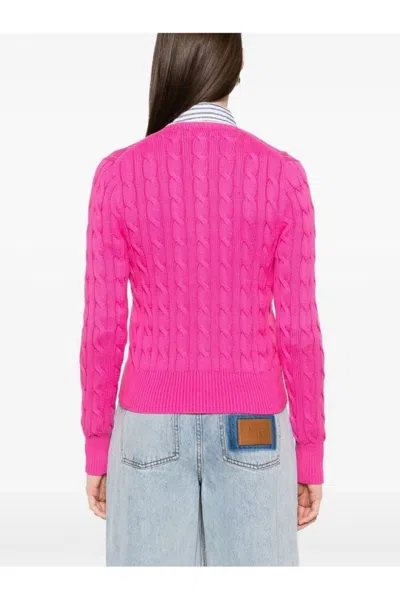 Polo Ralph Lauren Classic Cable Knit Sweater With Button-up Front In Pink