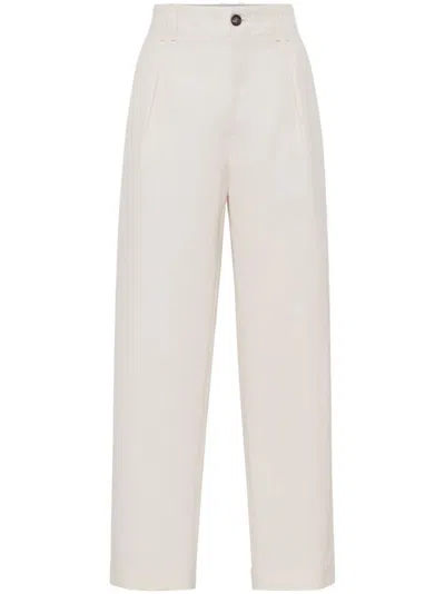 Brunello Cucinelli White Trousers With Concealed Fly In Gray