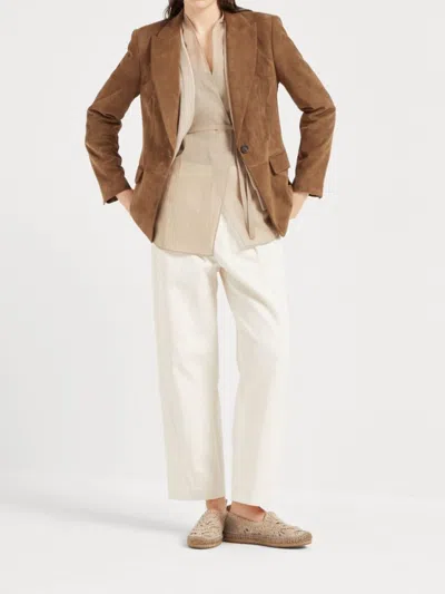 Brunello Cucinelli White Trousers With Concealed Fly In Gray