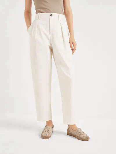 Brunello Cucinelli White Trousers With Concealed Fly In Gray