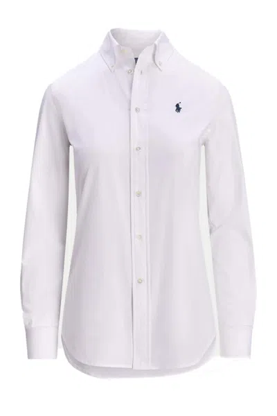 Polo Ralph Lauren Classic White Button-down Shirt In Cotton-elastan Blend In White