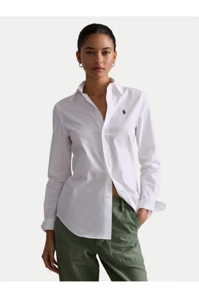 Polo Ralph Lauren Classic White Button-down Shirt In Cotton-elastan Blend In White
