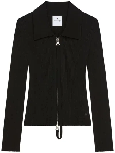 Courrèges Cardigan With Zip In Black