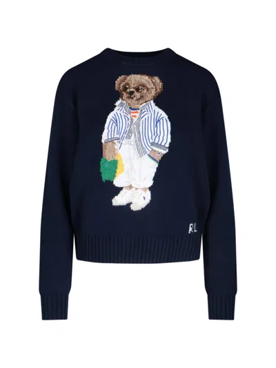 Polo Ralph Lauren Polo Bear Cotton Crewneck Jumper In Blue